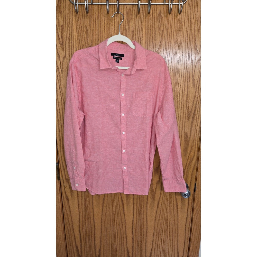 Marc Anyhony Premium Fabric Pink Linen Cotton Blend Button Down Shirt Mens XL